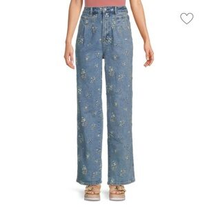 Driftwood Floral Pleated Wide Leg Jeans size 26 NWOT Grannycore Cottagecore